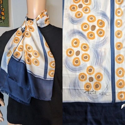 Vintage Silk 60s 70s Painterly Abstract Navy Long Scarf Cravat 55" - Image 1 of 4