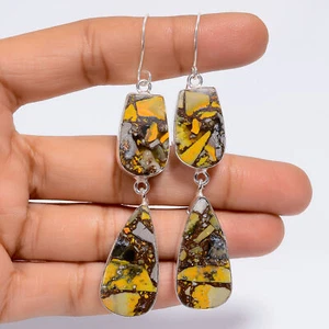 Spiny Copper Bumble Bee Jasper Gemstone Fashion 925 Silver Earrings 3.1" ARE5221 - Picture 1 of 3