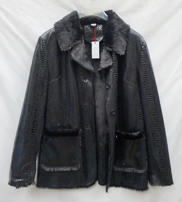 Pelzjacke schwarz 46 WENZ Lederjacke Python Schlange Reptil Kaninchen Kunstpelz - Bild 1 von 4