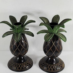 Set of 2 Palm Tree Metal Wrought Iron Taper Candle Holders 5.5" tropical sturdy - Picture 1 of 11