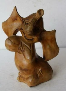 Elephant Figurine Wooden Cartoon Comic Large Elephant Hand Carved Figure CUTE -- - Picture 1 of 1