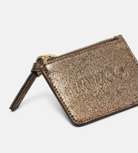 MIMCO Card Wallet 2 Card Slot Woman Brushed Copper Gold Tone Hardware Zip Top - Picture 1 of 4