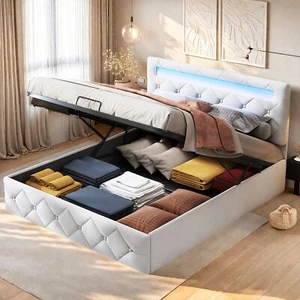 Boxspringbett Doppelbett 140x200cm mit Hydraulisches Bettkasten Lattenrost LED - Bild 1 von 12