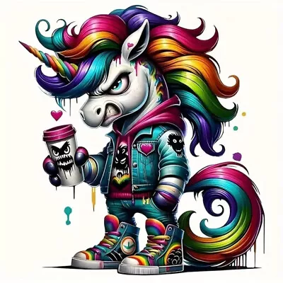 Bügelbild ca. 19x22 cm Einhorn Pferd DTF Transferdruck Aufbügler Bügelmotiv - Bild 1 von 2