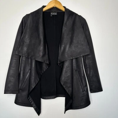The Kooples Drape Jacket Womens Size XS Open Front Black Pockets Faux Suede - Image 1 of 4