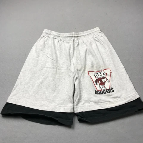 VINTAGE Wisconsin Badgers Shorts Mens XL Gray Black Cotton Drawstring NCAA 90s Cover
