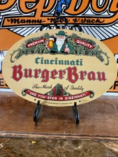 LARGE VINTAGE ''CINCINNATI BURGER BRAU  ''  PORCELAIN ADVERTISING SIGN 16.5X11 