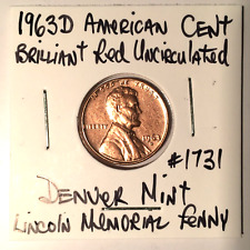 1963 D American Cent Lincoln Memorial Penny BU Red Denver Mint