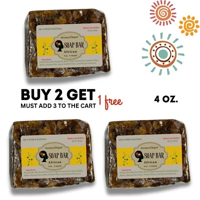 Jabón negro africano crudo 4 oz 100 % puro orgánico sin refinar Ghana lavado corporal facial a granel Foto 1 de 4