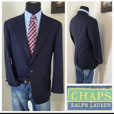 De Colección Ralph Lauren Chaps Blazer 2 Botones 40R Azul Marino Abrigo Deportivo Traje Chaqueta Foto 1 de 4