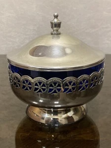 Tazón de azúcar soviético raro de colección aluminio y vidrio de cobalto azul URSS 70-80 años - Imagen 1 de 24