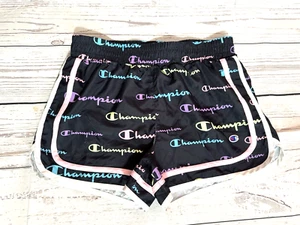 Champion shorts girls Medium black multicolor all over logo print lined athletic - Picture 1 of 7