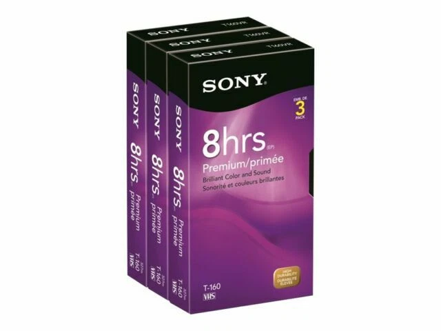 Sony T-160 Standard Grade 8 HR VHS Blank Tapes - Pack of 3