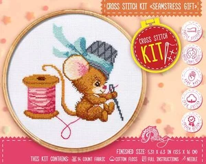 Näherin Maus Kreuzstich Set leicht gezählt Muster DIY Anfänger Stickerei - Bild 1 von 6