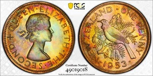 1953 New Zealand Proof Penny PCGS PR65 RB Red Brown Beautifully Toned Gem 4815 - Picture 1 of 9