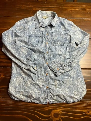 Ruff Hewn Shirt Women's Size S Blue Damask Chambray Button Up Pockets Long Slv - Image 1 of 4