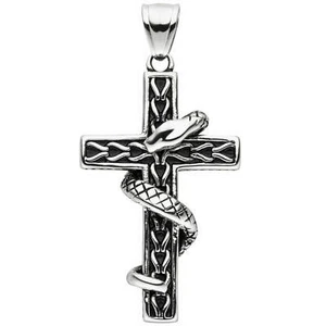 Ciondolo a Croce 46,5x27,5mm Con Serpente IN Acciaio Inox Annerito Unisex - Picture 1 of 1