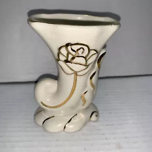 Porcelain Bisque Planter with flower gold trim - Picture 1 of 8