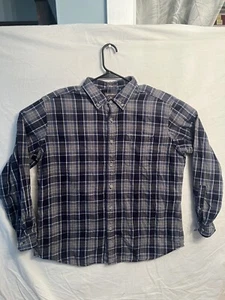 Camicia uomo Eddie Bauer in flanella con bottoni manica lunga blu grigio a quadri L 0105 - Foto 1 di 8