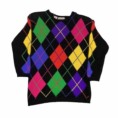 VTG Rafaella Women’s Neon Argyle Sweater Angora Lambs Wool Hong Kong Petite P - Image 1 of 4