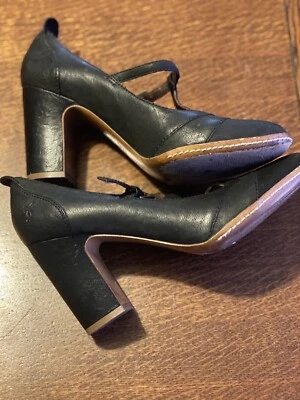Frye Adrienne T-strap, Black Leather Heels Womens Size 9.5M - Image 1 of 4