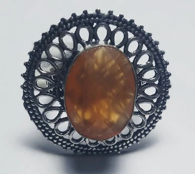 Hydro Orange Onyx Oval Shape Gemstone Handmade Ring Jewellery Size 7.5 Inches - Image 1 of 4