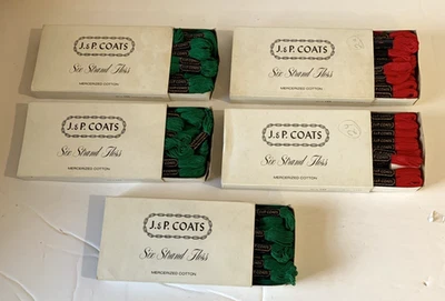 Vtg Lot 5 Boxes New J. & P. Coats Embroidery Six Strand Floss Red #141 Green #28 - Image 1 of 3