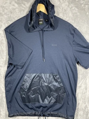 Camisa BOSS Hugo Boss Para Hombres Pequeña Azul Calce Relajado Con Capucha Lujo Algodón Pullover Foto 1 de 4