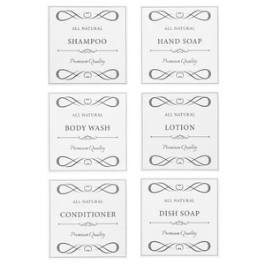 6 hojas de pegatinas impermeables viajes para botellas de champú etiqueta jabón de manos - Imagen 1 de 12