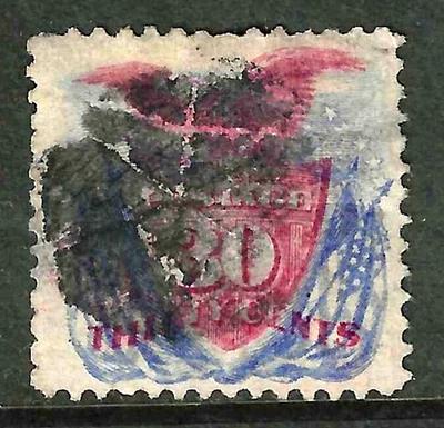 Sc #121 Grill Good Color 30 Cent Sheild & Flag 1869 Pictorial $450 US 10B31 - Image 1 of 2