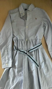 Girls Ralph Lauren Polo Blue Oxford Shirt Dress Cotton Belted Age 14 - Picture 1 of 6