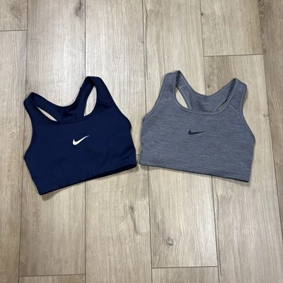 Sujetador deportivo Nike Dri-Fit Swoosh soporte ligero sin relleno gris azul mediano Foto 1 de 4