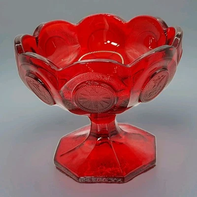 Fostoria EAPG Ruby Stained Coin Glass Compote 1880 Eagle Vintage Antique - Image 1 of 4