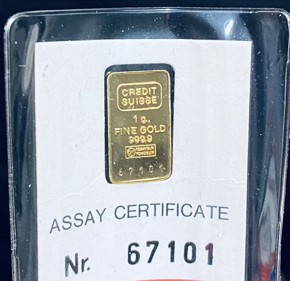 瑞士信贷 1 克 0.9999 金条 14k 金色带盒 1981 — 第 1/4 张图片