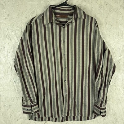100% Cotton Perry Ellis Men's Medium M Striped Button Down Grey Brown - Image 1 of 4