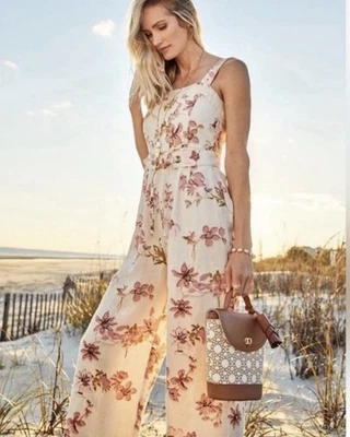 Spartina 449 Arley Floral Linen Wide Leg Jumpsuit Size 2 EUC  - Image 1 of 4