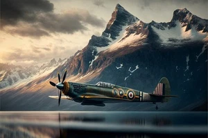 Arte en lienzo Spitfire avión paisaje de montaña imagen de pared póster impresión - Imagen 1 de 22
