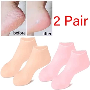 2 Pair Full Length Silicone Gel Moisturizing Socks Foot Care Protector Free Ship - Picture 1 of 15
