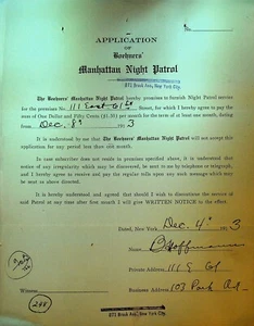 Boehners Manhattan Night Patrol Signed Contract 1913 B Hoffmann 111 E 61st St - Picture 1 of 1