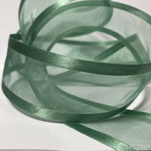 Dark Green Sheer Organza Ribbon with Border 1.5" x 30' Nicole & Co.1 Roll - Picture 1 of 12