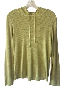 J. JILL Snow Pea Green 100% Linen Lightweight Perforated Hooded Sweater NWT M - Picture 1 of 7