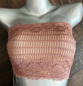 New Free People Seamless Lace Bandeau Bra Bralette Vintage Rose OB989650 L - Picture 1 of 2