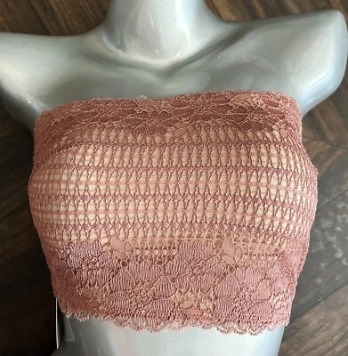 New Free People Seamless Lace Bandeau Bra Bralette Vintage Rose OB989650 M - Image 1 of 2