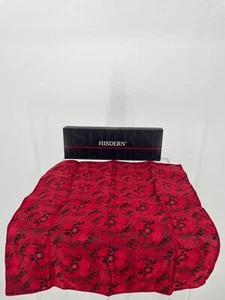 Hisdern SetSense Mens Floral Ascot Red Black Jacquard Woven Classic Formal - Picture 1 of 8