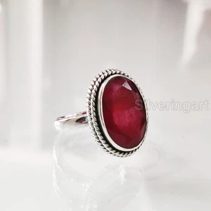NATURAL HUGE RUBY CORUNDUM JULY BIRTHSTONE 925 SILVER WEDDING GIFT WOMENS RING - Picture 1 of 5