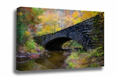 Great Smoky Mountains Canvas: Tennessee Bridge Fall Foliage Autumn Wall Art - Image 1 of 4