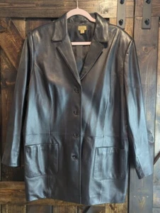 Damen Vintage Caslon Leder Mantel Jacke Gr. XL schwarz mittellang weich - Bild 1 von 12