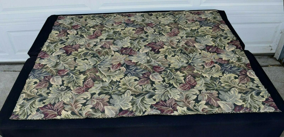  Tapestry Burgundy Gold Green Leaves Thick Upholstery Fabric 54" x 1 Yd 29" New - Image 1 of 4
