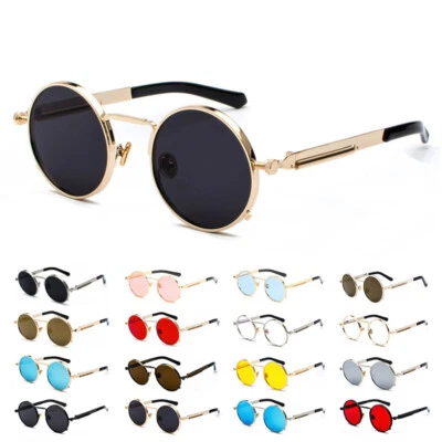 Moda Hombres Mujeres Gafas de sol Góticas Metal Steampunk Redondas Años 80 90 Gafas Retro Foto 1 de 4