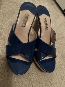 Sandalias de cuero alpargata de cuña azul MICHAEL KORS talla mula 6,5 M diversión de verano - Imagen 1 de 3